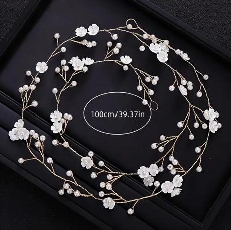 Elegantný biely perleťový vlasový doplnok, 1meter, 