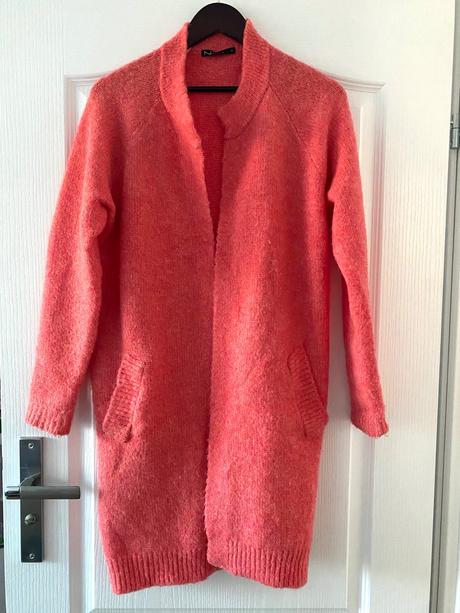 Dlhý marhuľový kardigan s prímesou vlny, m
