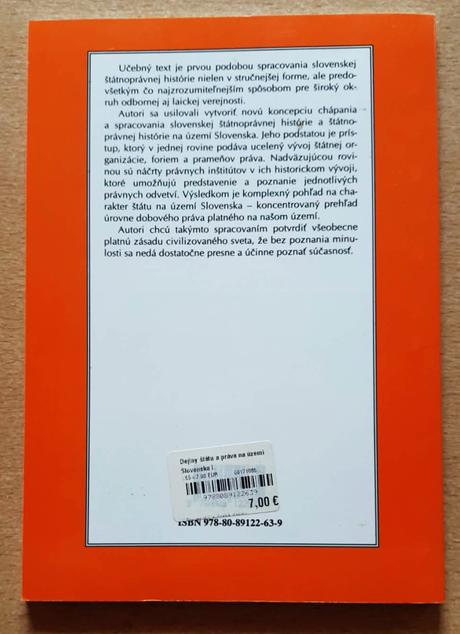 Predám  učebnicu - dejiny štátu a práva na území s, 