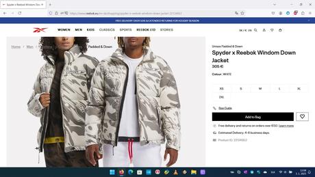 Zimná bunda reebok, zimná bunda spyder x reebok, reebok,l