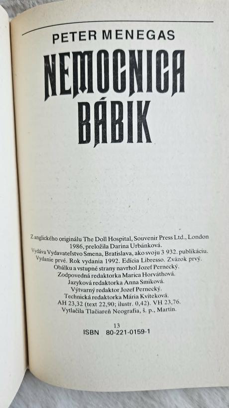 Kniha 'nemocnica bábik', peter menegas,