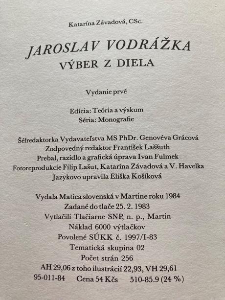 Jaroslav vodrážka výber z diela- prvé vydanie 1984, 