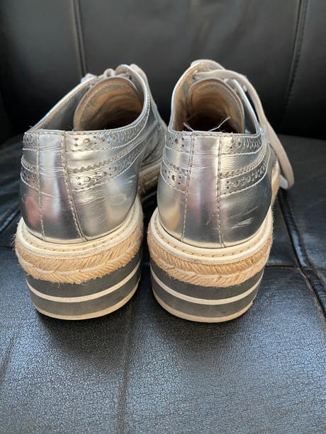 Prada silver leather lace-up derby shoe 38.5, prada,38