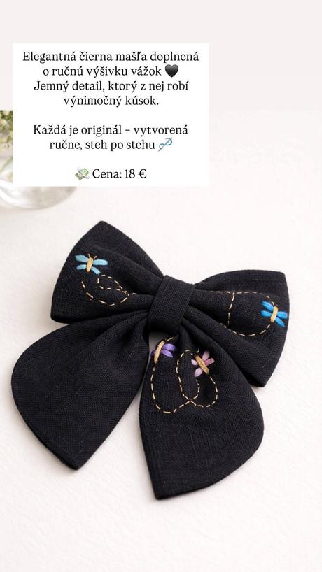 Ručne vyšívaná mašla do vlasov, 