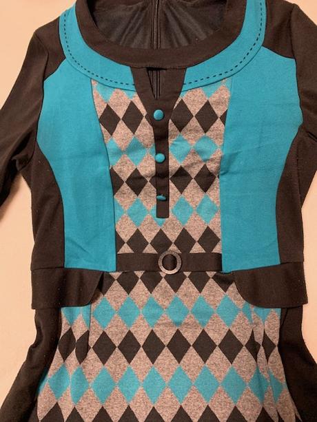 Tyrkysovo čierne šaty na zimné a prechodné obdobie, l