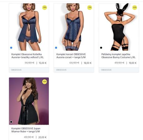 Bielizeň a sady obsessive dopredaj z eshopu, obsessive,l / m / s / xl