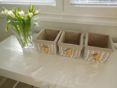 Košík prútený 3 kusy, bavlnené vnútro, 