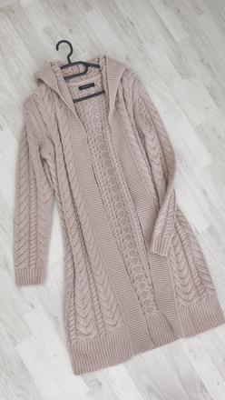 Dlhý vlnený pudrovoružový sveter cardigan veľ.s, reserved,s