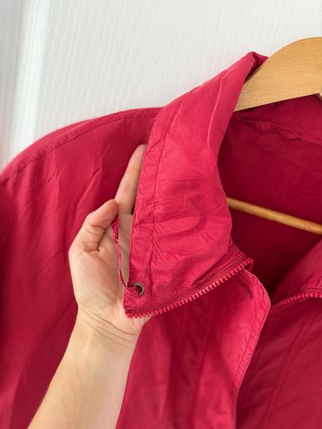 Hodvábna bunda parka vintage, malinovo červená,,