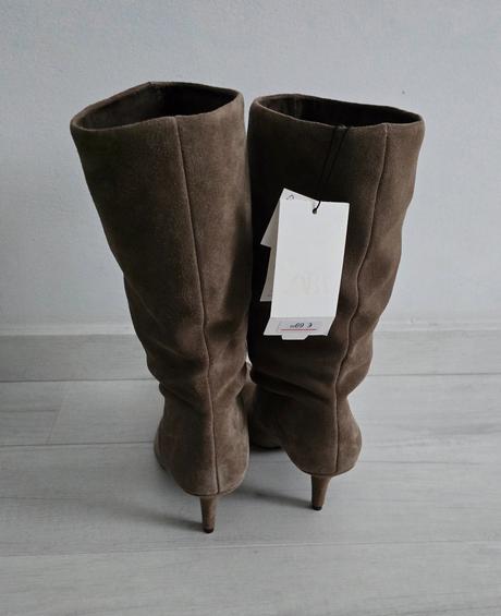 Čižmy z brusenej kože, zara, zara,37