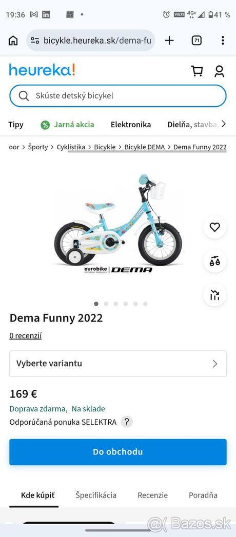 Predám bicykel dema funny 12, modrý, ako nový -, dema,12