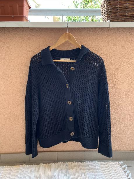 Čierny pletený sveter na gombíky esprit l/xl, esprit,l