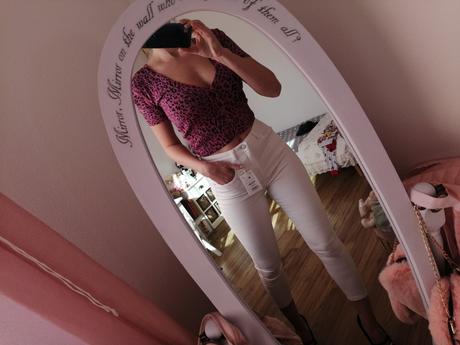 Ružový svetrík animal vzor crop top, h&m,s