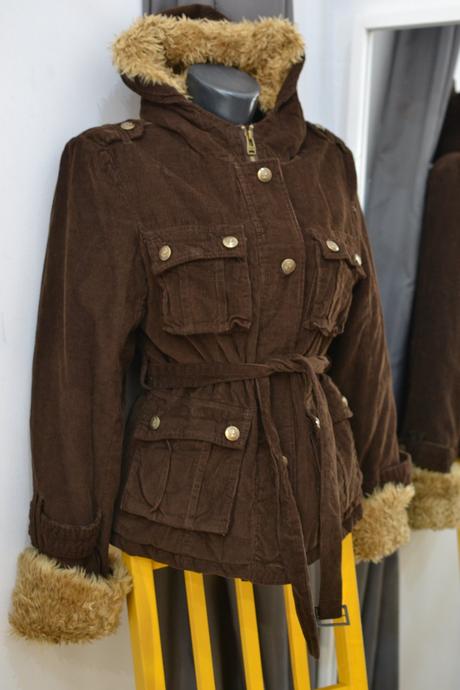 Hnedá menčestrová bunda 36, 36