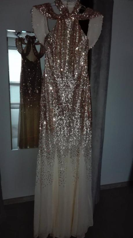 Zlaté ligotavé spoločenské šaty, 34 / 36 / s / xs