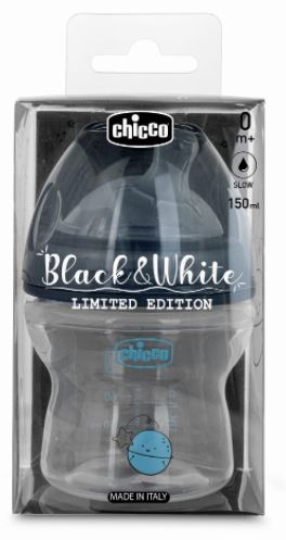 Chicco plastová antikoliková fľaša black&white 150, chicco
