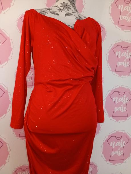 Červené trblietavé šaty s viazaním, 44