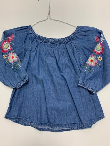 Rifľová blúzka košielka s vyšívanými kvetmi, nutmeg,98