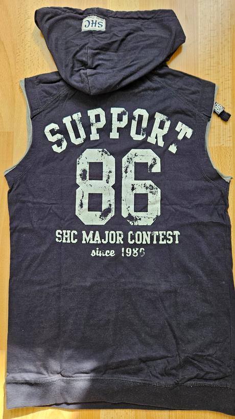 Modre tricko s kapucnou, bez rukavov, vel., s