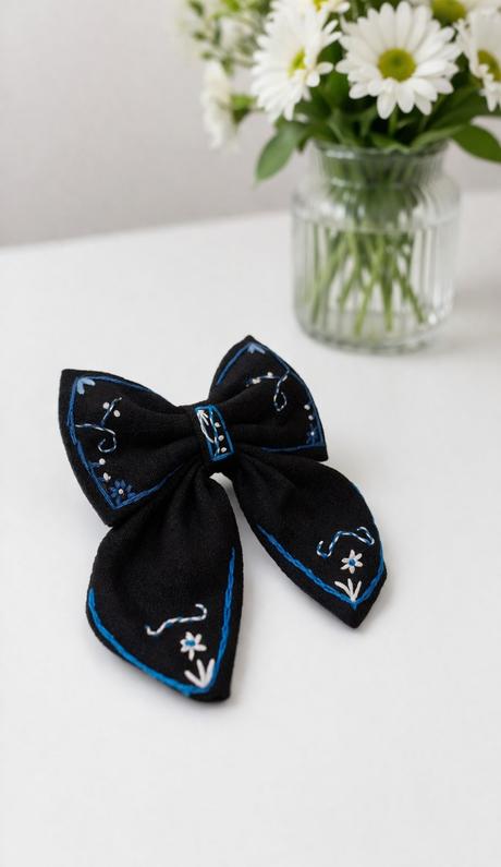 Ručne vyšívaná mašla do vlasov, 