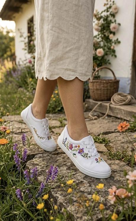 Plátené, ručne vyšívané tenisky, 36 - 42