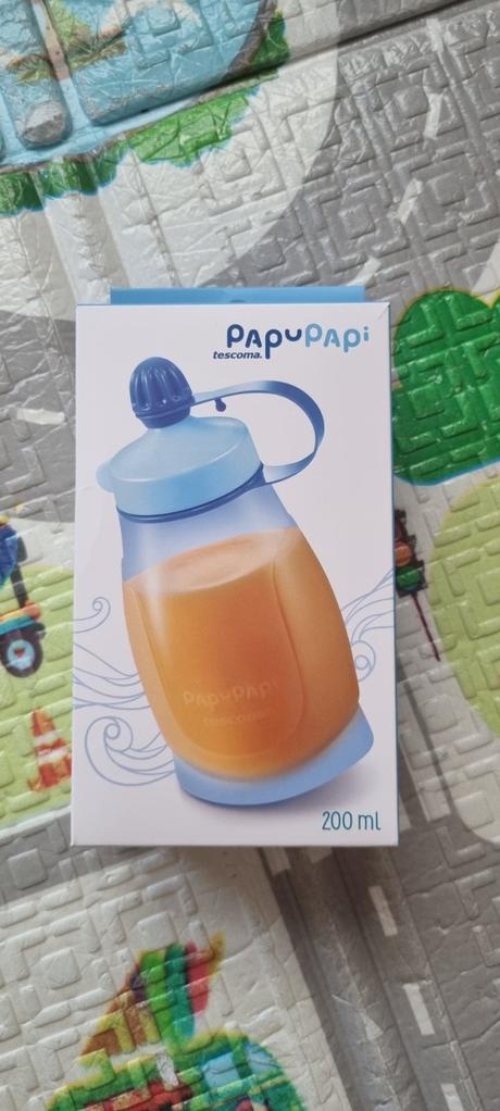Pružná fľaša papu papi 200 ml, s lyžičkou, modrá, 