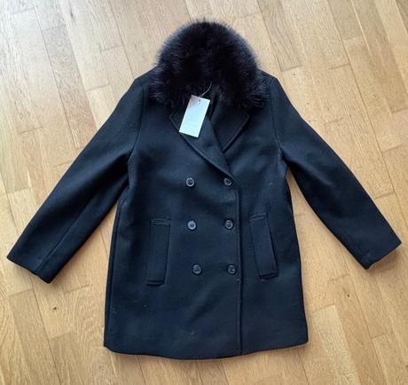 Vlnený kabátik s kožušinou zara v. xs/s, zara,xs
