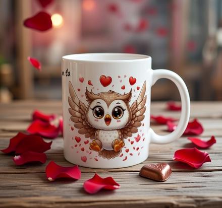 Hrnček na valentína so sovičkou, 