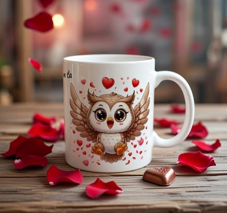 Hrnček na valentína so sovičkou, 