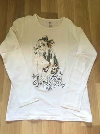 Biele tričko dlhý rukáv, 146