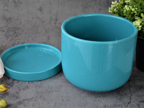Tyrkysový kvetináč s miskou, 