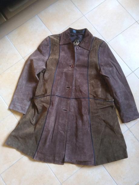 Dlhý kožený kabát z brušnej kože, xl