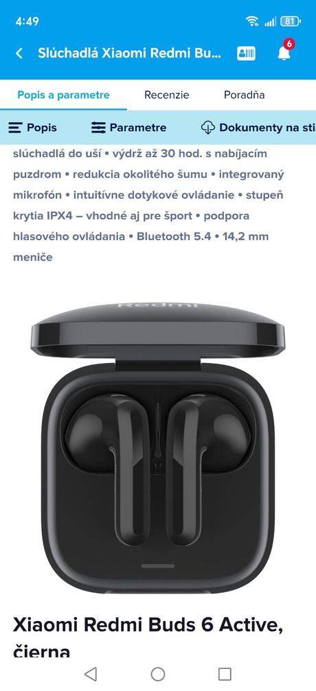 Slúchadlá xiaomi redmi buds 6 active, xiaomi