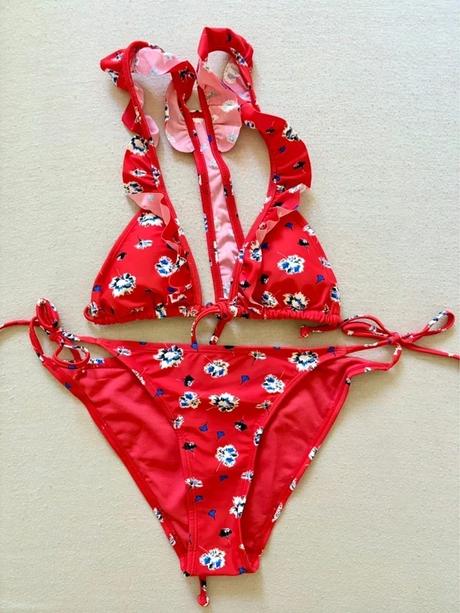 Červené kvetované bikini plavky, gate,xs