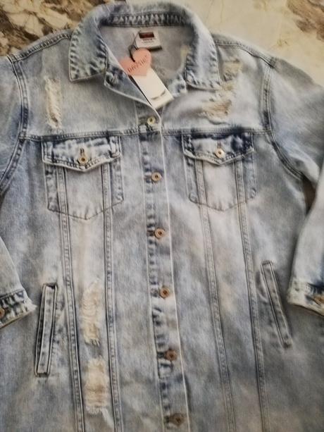 Dámska predlžená denimová bunda veľkosť l, l