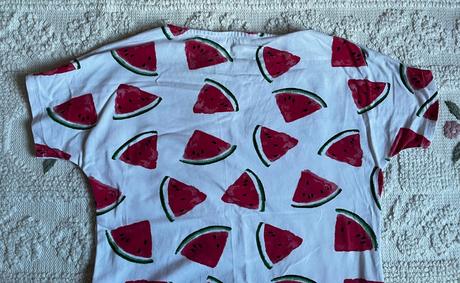 Biele melónové bavlnené handmade tričko, s/m, s