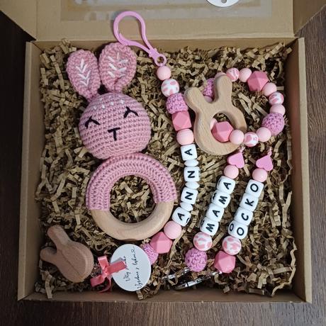 Set retiazka na cumlík, hryzadlo a kľúčenka, 