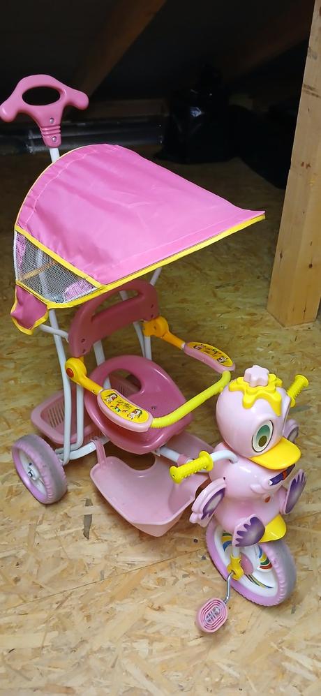 Detský bicykel 3 kolesový veselá kačica ružový, 