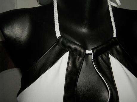 Bielo-čierny top s koženkou , takko,xl