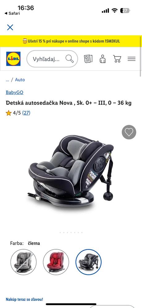 Autosedačka baby go nova do 36kg s isofixom čierna, baby design