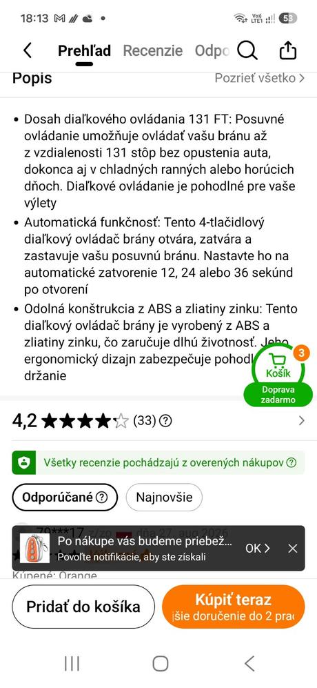 Diaľkový ovládač na bránu vevor,