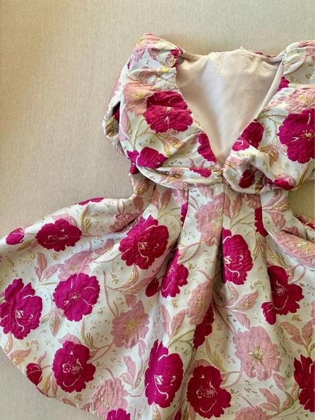 Asos luxe floral jacquard bubble plunge dress in p, xs