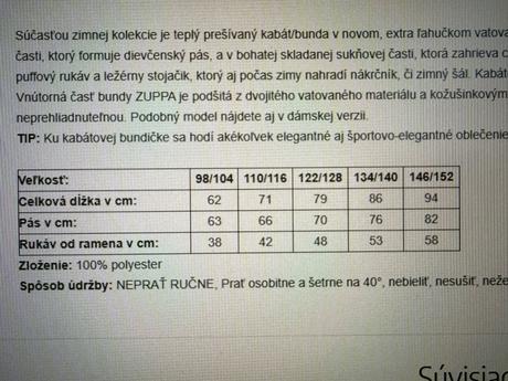 Suknickova kabatiková bunda zuppa, 140
