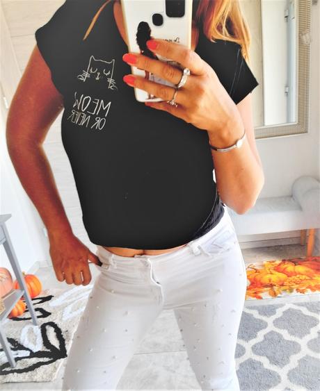 Crop tričko s mačičkou-m/l, fishbone,m