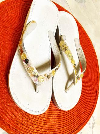 Penové šlapky s flitrami na klin.podpätku, 38