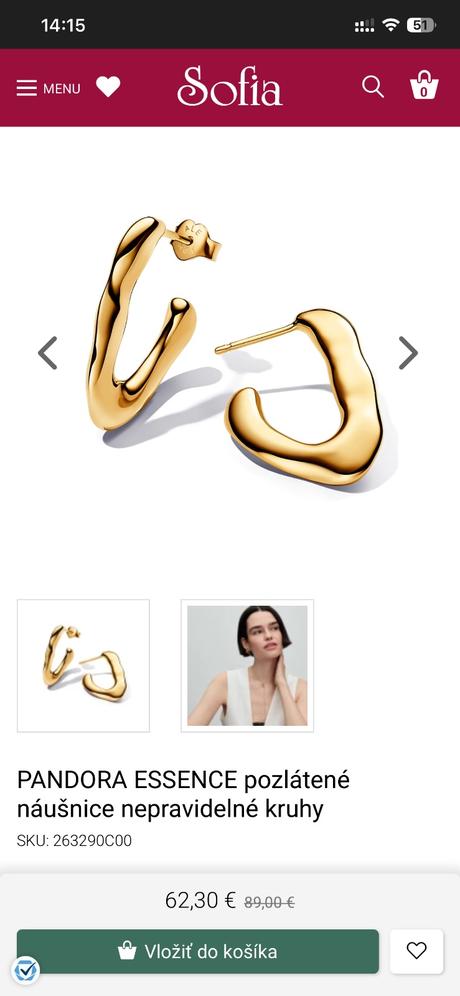 Pandora pozlatene naušnice, pandora