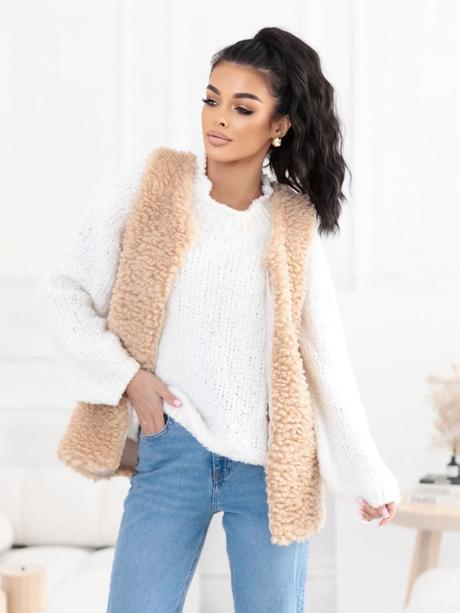 Dámska teddy vesta baránok béžová a čierna, l / m / s / xl / xxl