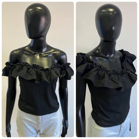 Dámsky top s volánom čierny skue (l), l