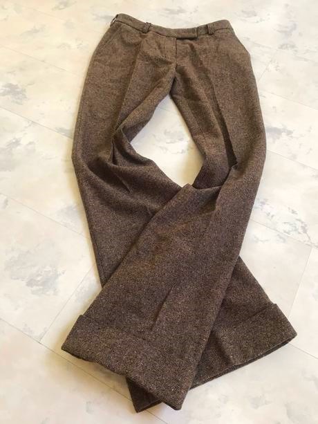 Tvídové široké nohavice s manžetami, 36