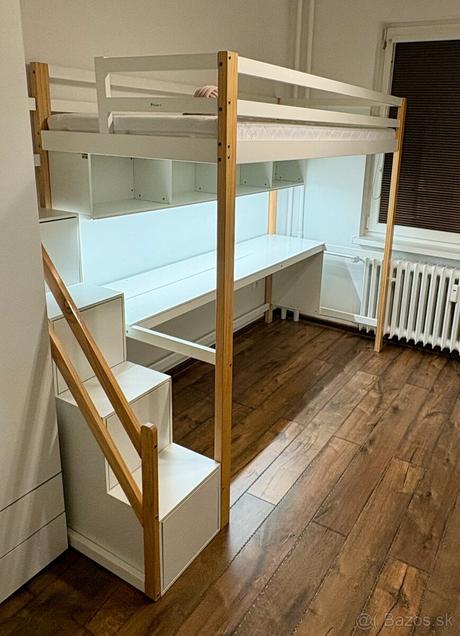 Poschodová posteľ so stolíkom a schodmi s úložným, šírka (cm): 90,dĺžka (cm): 200